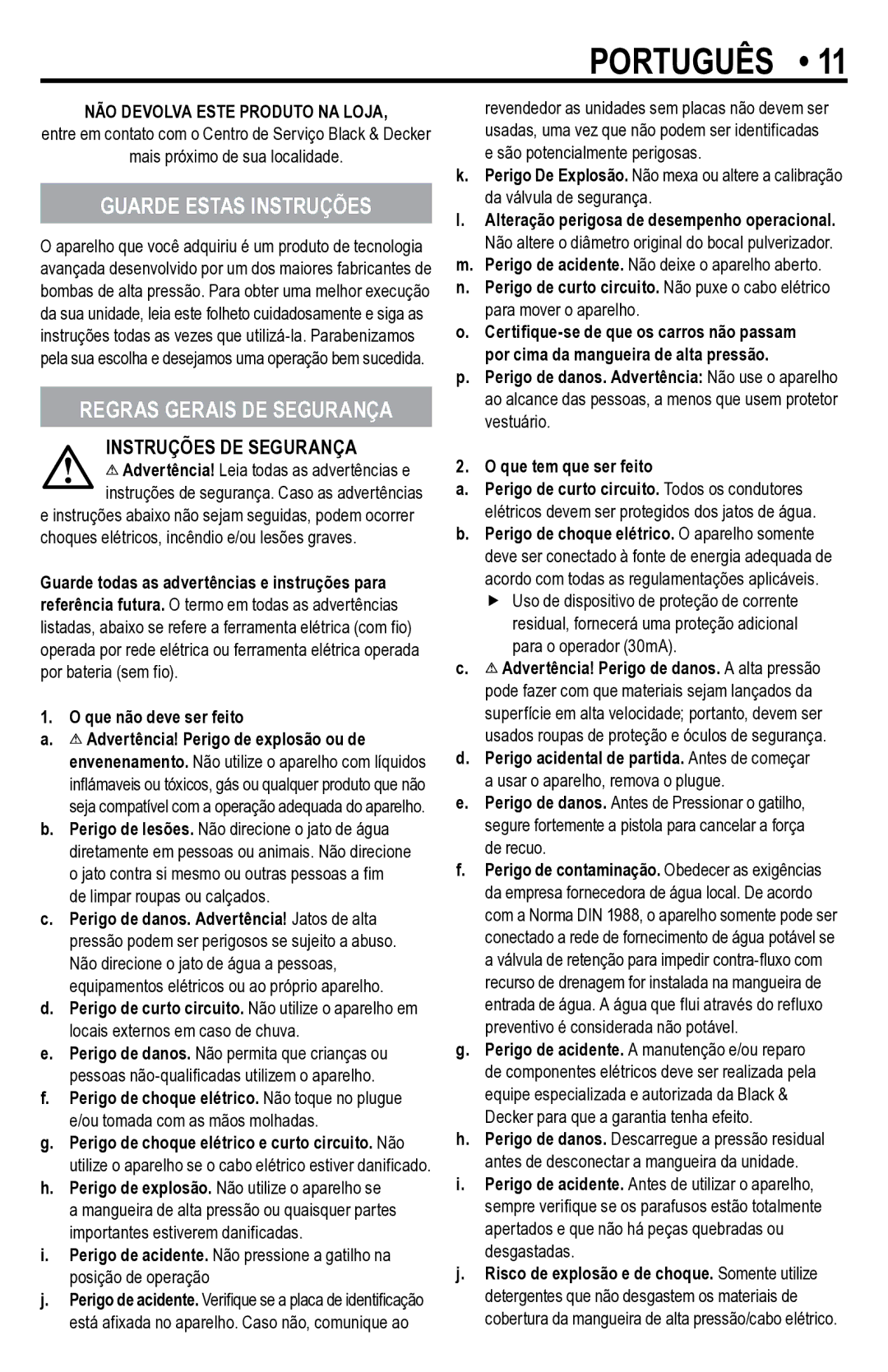 Black & Decker PW1300TDW instruction manual Guarde Estas Instruções, Regras Gerais DE Segurança, Instruções de Segurança 