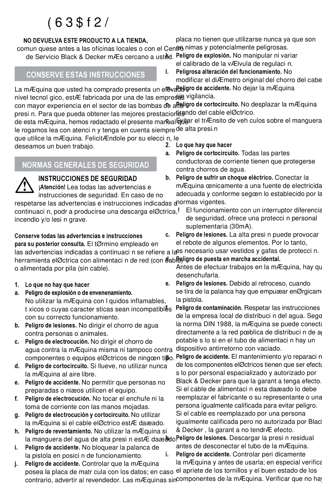 Black & Decker PW1300TDW instruction manual Conserve Estas Instrucciones, Normas Generales DE Seguridad 