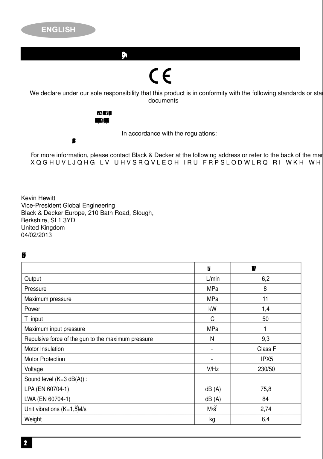 Black & Decker PW1400TDK manual Technical Data, Unit 