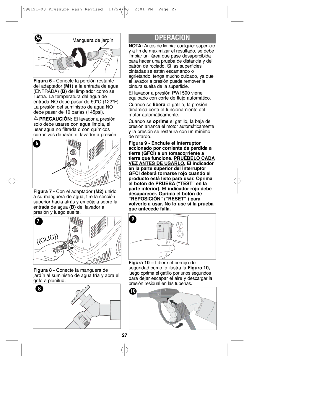 Black & Decker 598121-00, PW1500 instruction manual Operación 