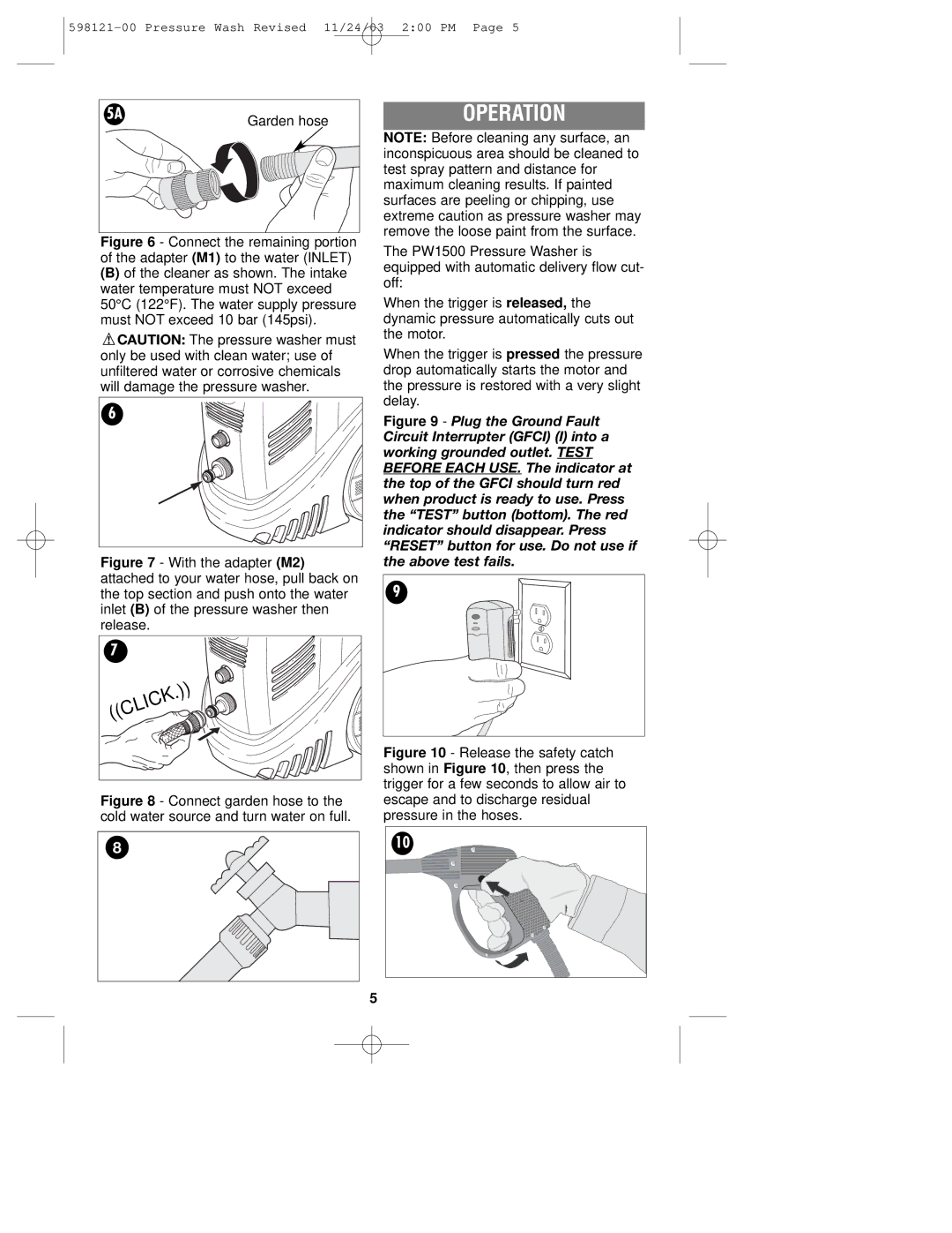 Black & Decker 598121-00, PW1500 instruction manual Operation 