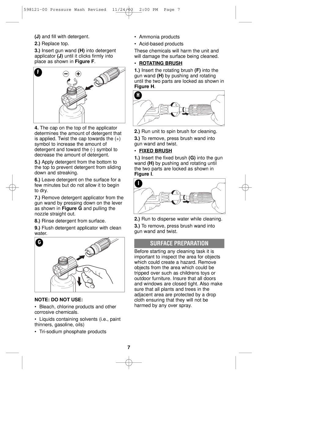 Black & Decker 598121-00, PW1500 instruction manual Surface Preparation, Rotating Brush, Fixed Brush 