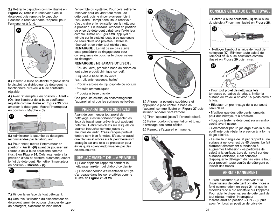 Black & Decker PW1600 Preparation DES Surfaces, Deplacement DE L’APPAREIL, Arret / Rangement, Remarque NE Jamais Utiliser 