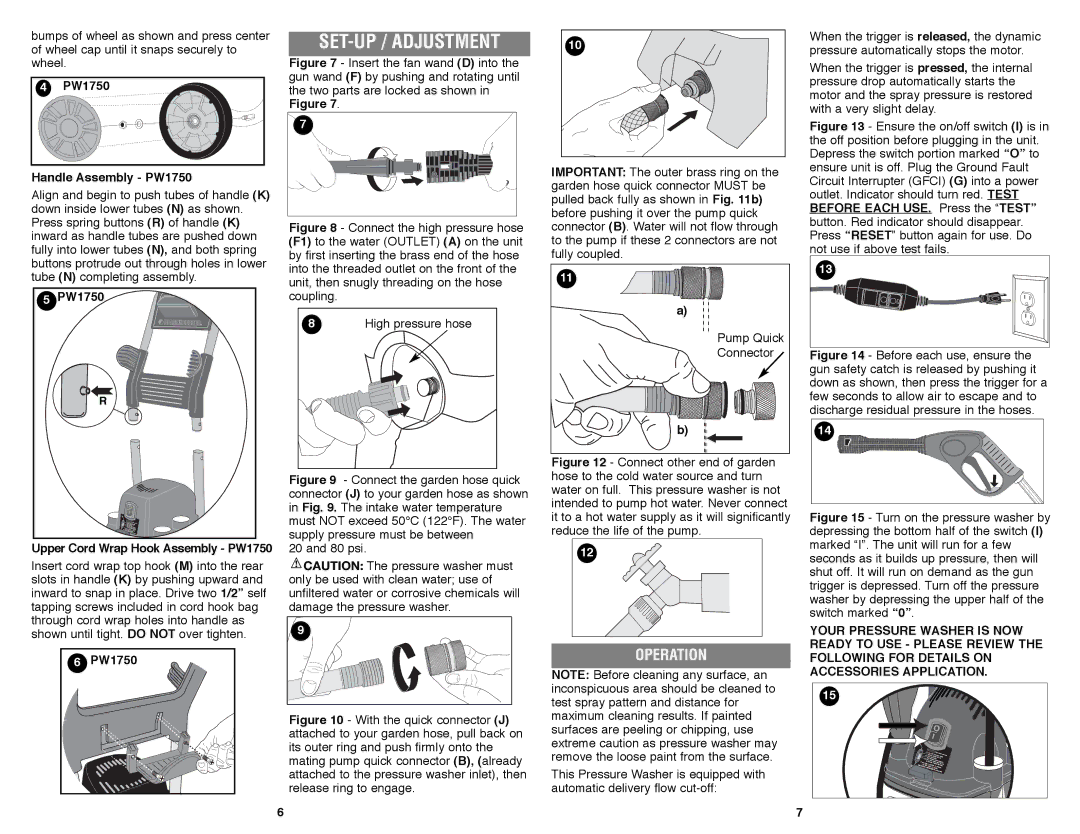 Black & Decker PW1600 instruction manual Operation, Handle Assembly PW1750 