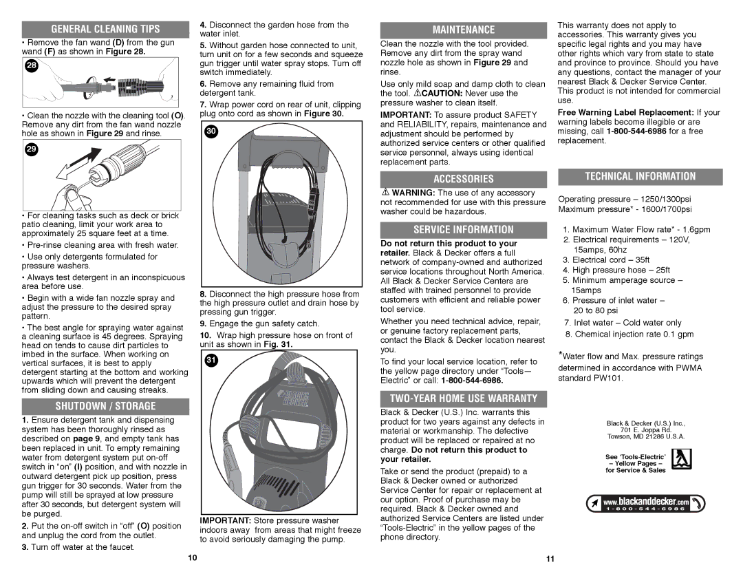 Black & Decker PW1600 General Cleaning Tips, Maintenance, Accessories Service Information, Technical Information 