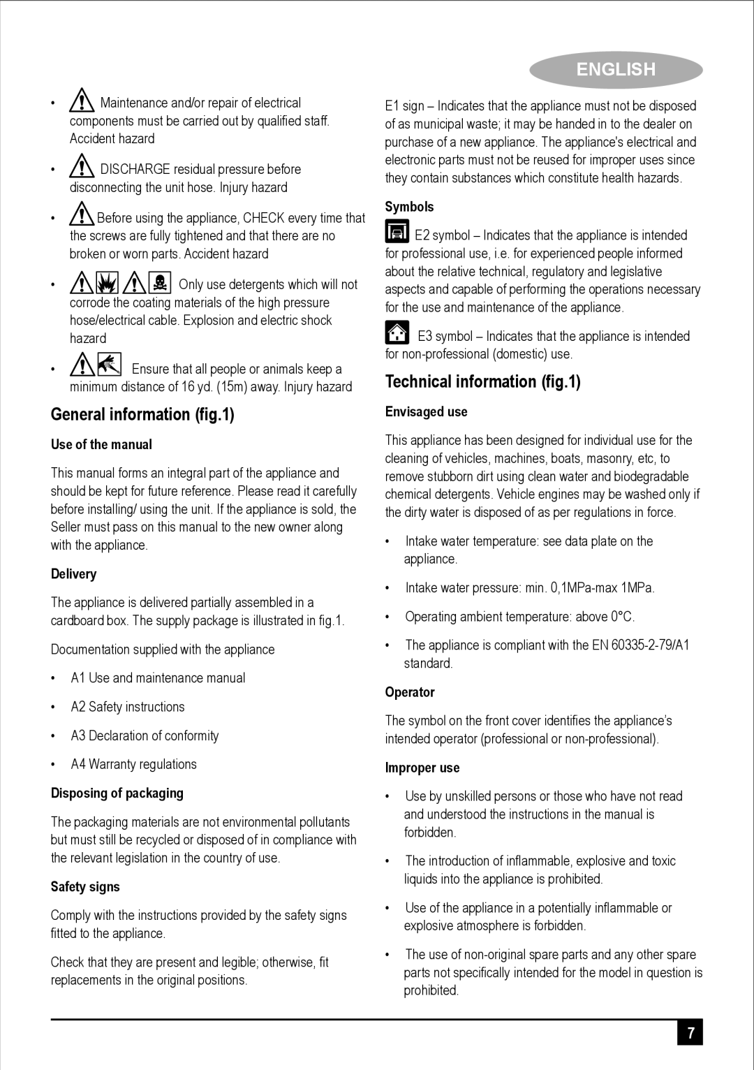 Black & Decker PW1700SPM manual General information ﬁg.1, Technical information ﬁg.1 