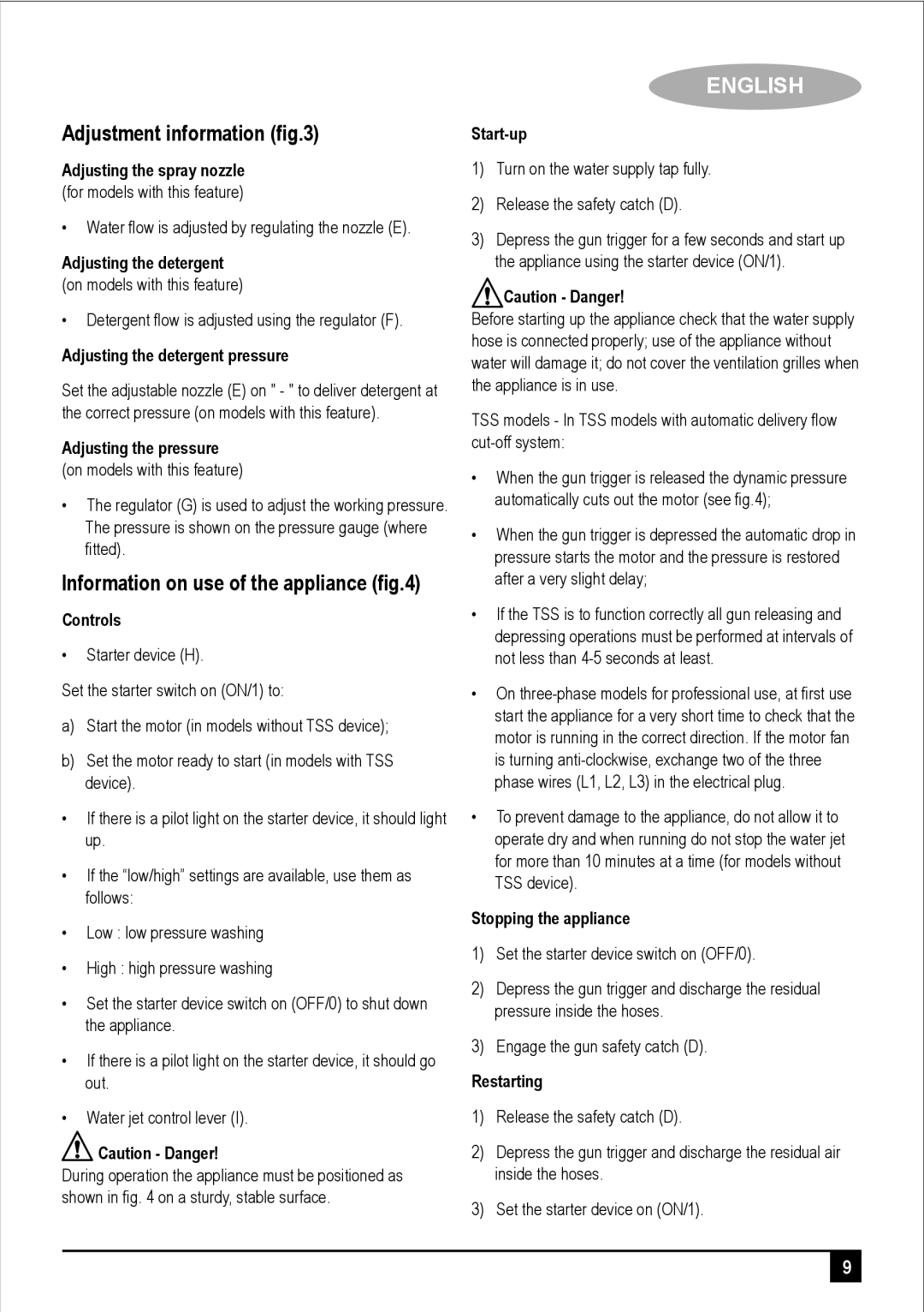 Black & Decker PW1700SPM manual Adjustment information ﬁg.3, Information on use of the appliance ﬁg.4 