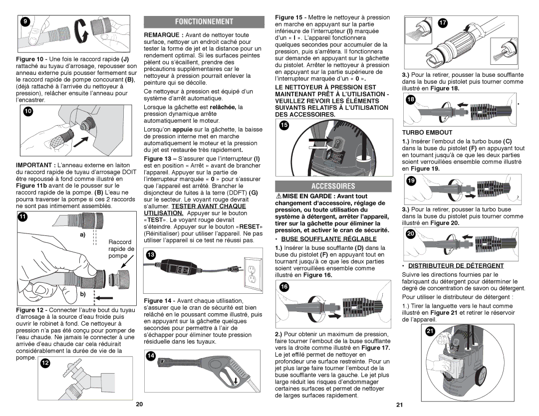 Black & Decker PW1600 Fonctionnement, Accessoires, Buse Soufflante Réglable, Turbo Embout, Distributeur DE Détergent 