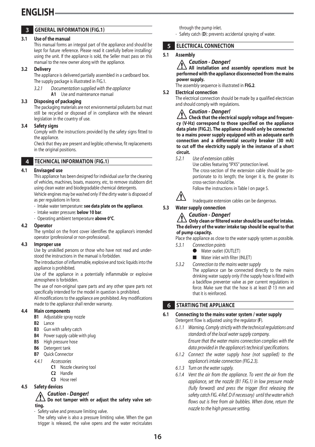 Black & Decker PW2100 General Information, Technical Information, Electrical Connection, Starting the Appliance 