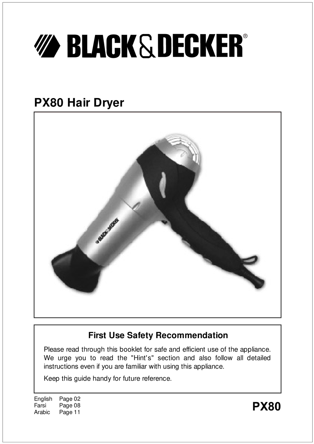 Black & Decker manual PX80 Hair Dryer 