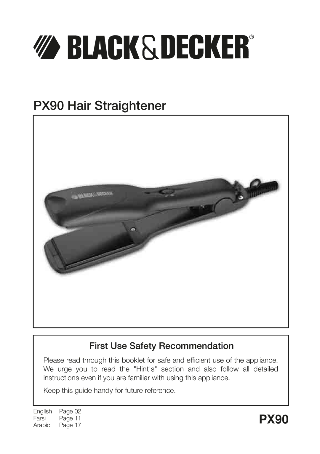 Black & Decker manual PX90 Hair Straightener 