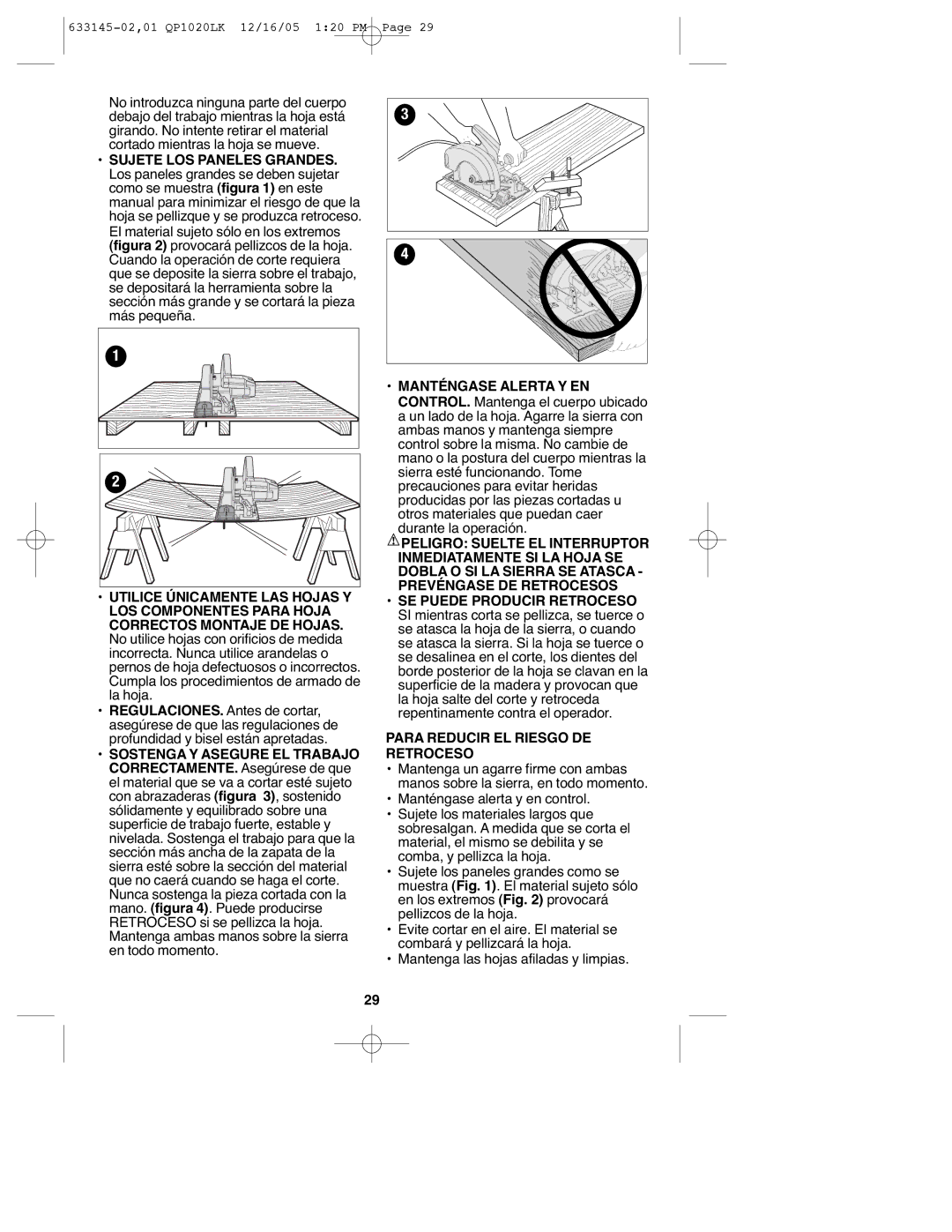 Black & Decker QP1020LK instruction manual Para Reducir EL Riesgo DE Retroceso 