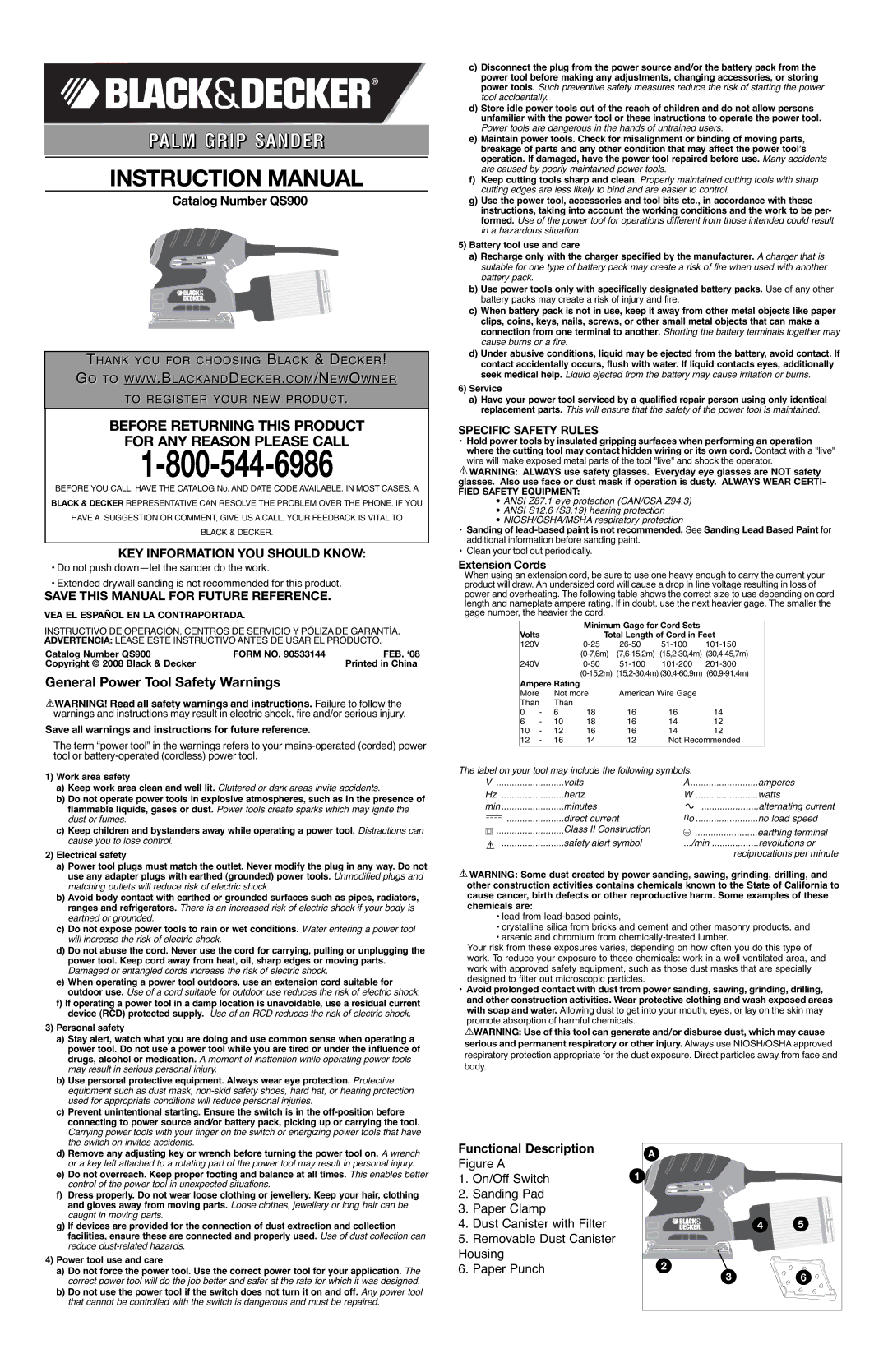 Black & Decker 90533144 instruction manual Before Returning this Product For ANY Reason Please Call, Specific Safety Rules 