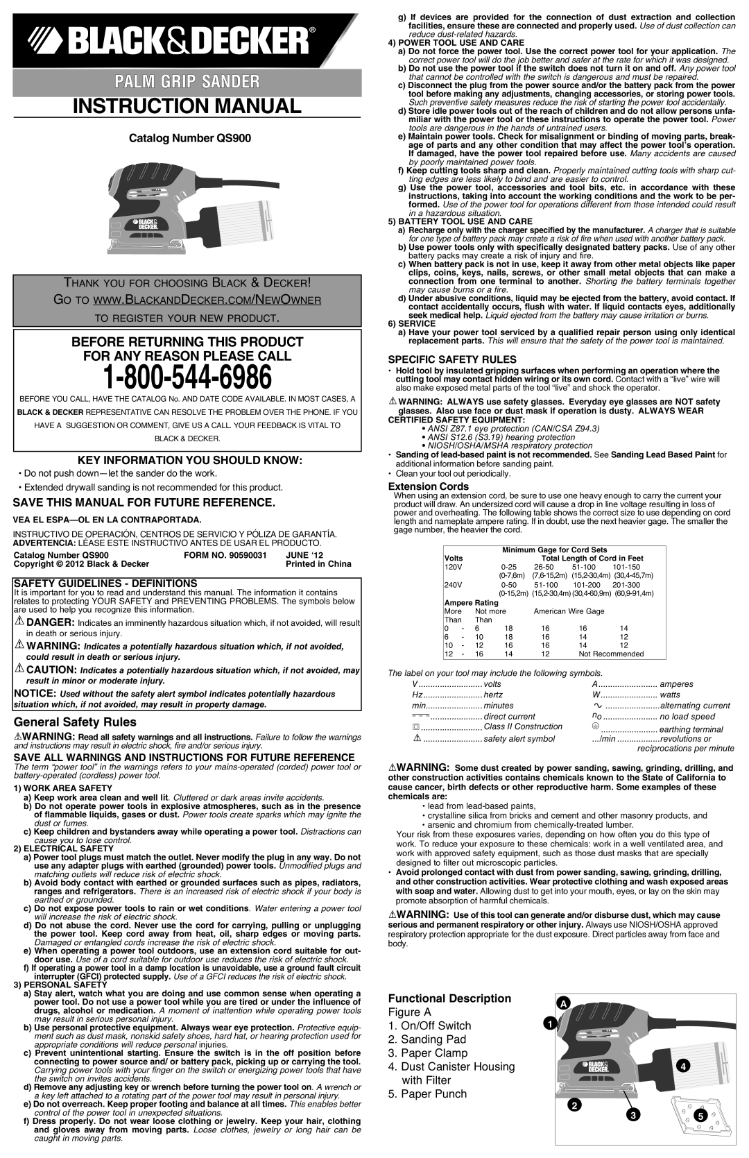 Black & Decker instruction manual General Safety Rules, Catalog Number QS900, Key information you should know 