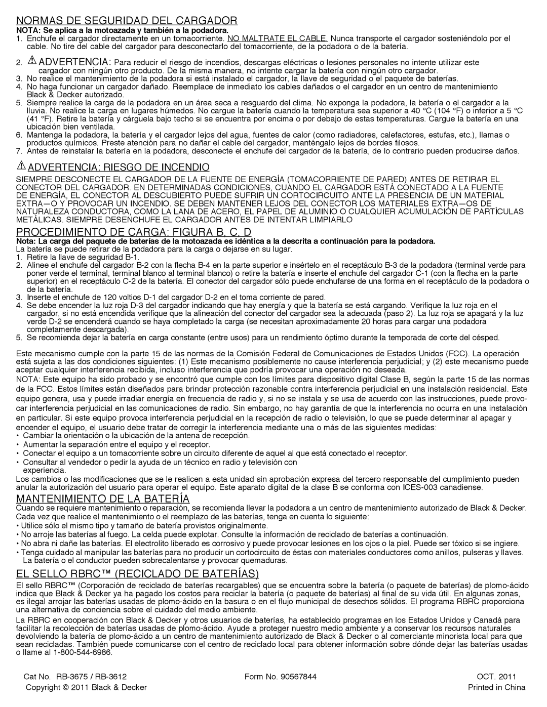 Black & Decker RB-3675, RB-3612 manual Normas De Seguridad Del Cargador, Procedimiento De Carga Figura B, C, D 