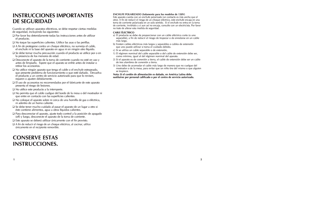 Black & Decker RC1800 manual Conserve Estas Instrucciones, Instrucciones Importantes De Seguridad 