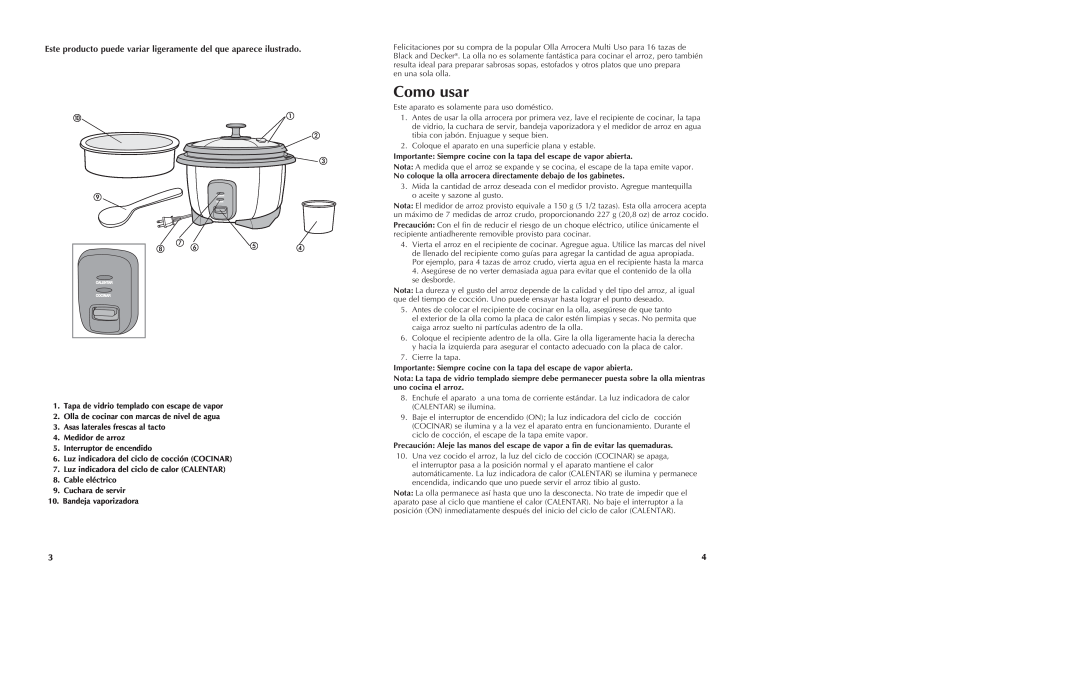 Black & Decker RC1800 manual Como usar, Este producto puede variar ligeramente del que aparece ilustrado 