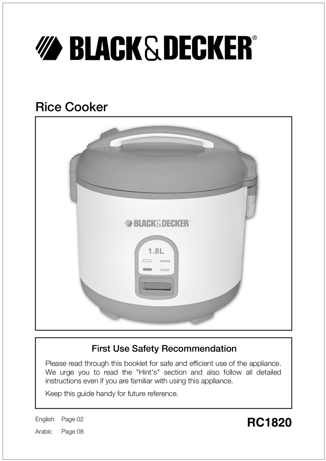 Black & Decker RC1820 manual Rice Cooker 