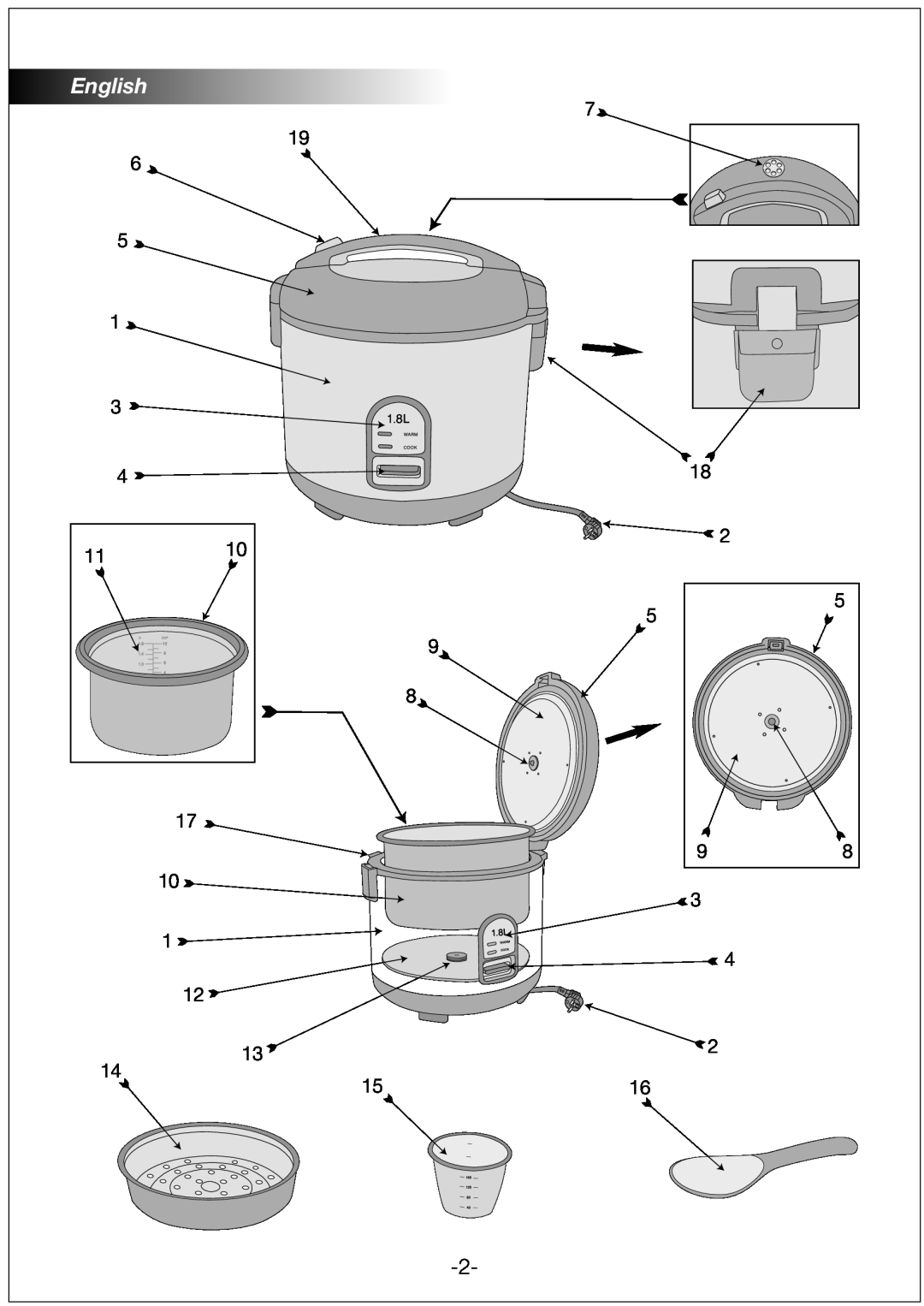 Black & Decker RC1820 manual English, 1.8L, Warm, Cook 