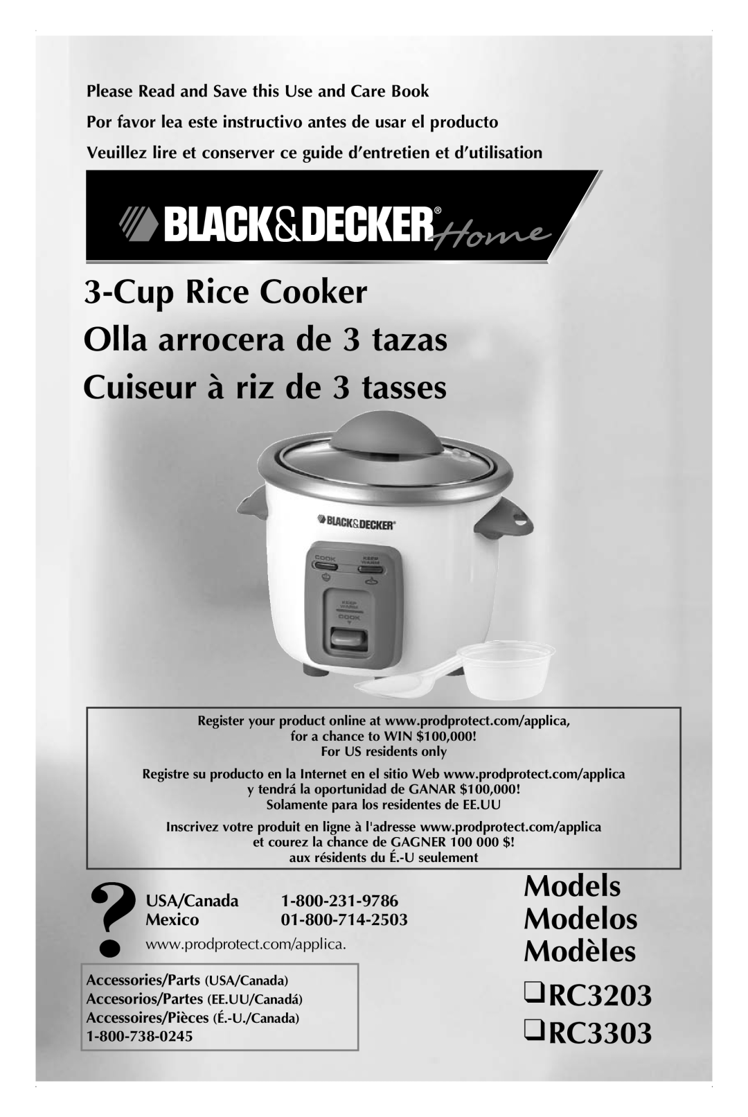 Black & Decker manual Models Modelos Modèles, RC3203 RC3303, Please Read and Save this Use and Care Book 