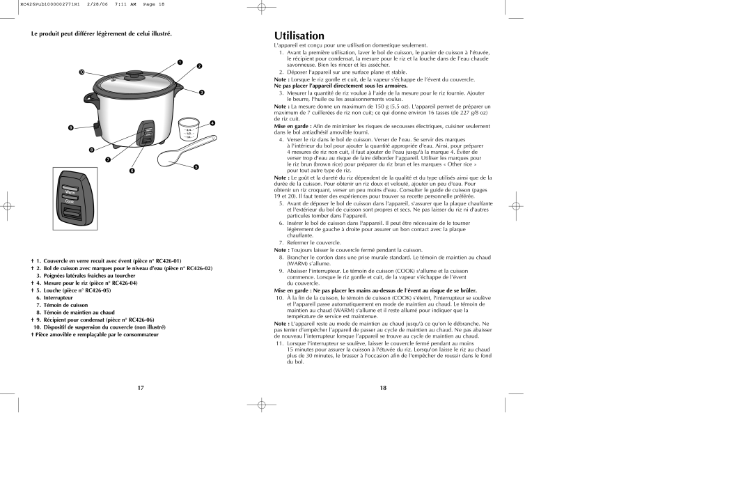 Black & Decker RC426 manual Utilisation, Le produit peut différer légèrement de celui illustré 