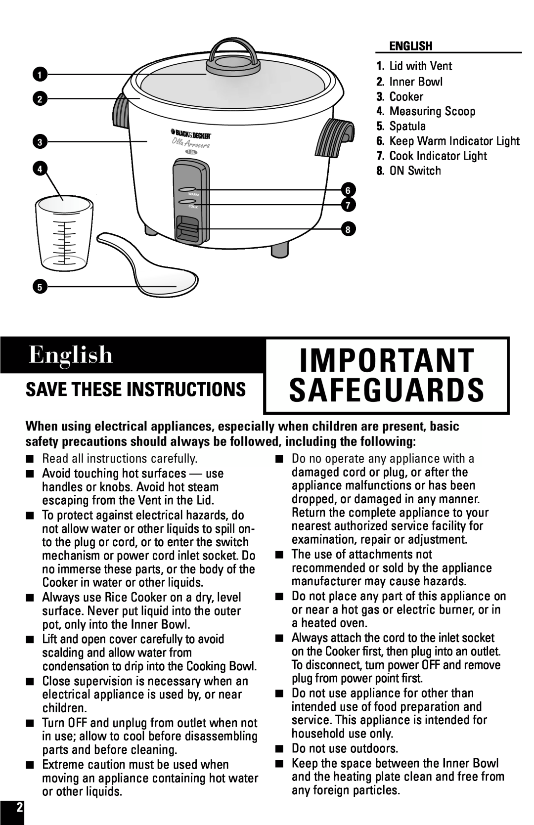 Black & Decker RC600 manual English, Safeguards, Save These Instructions 