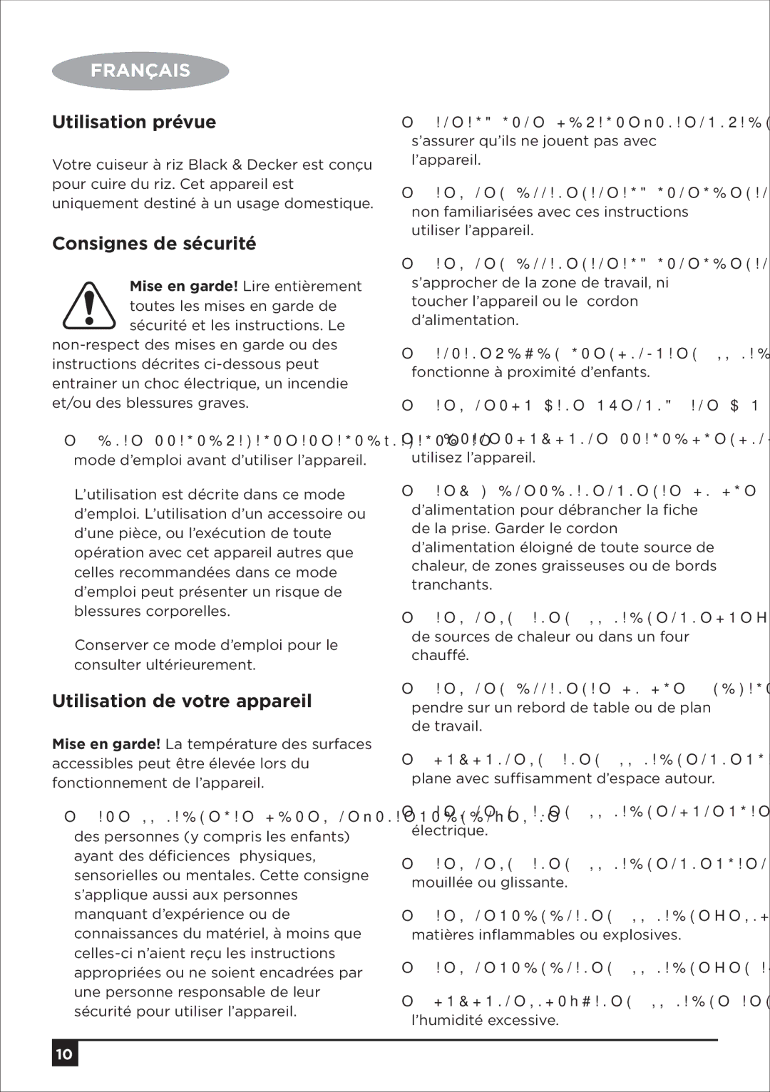 Black & Decker RC650 RC1050 RC1850 RC1860 RC2850 Utilisation prévue, Consignes de sécurité, Utilisation de votre appareil 