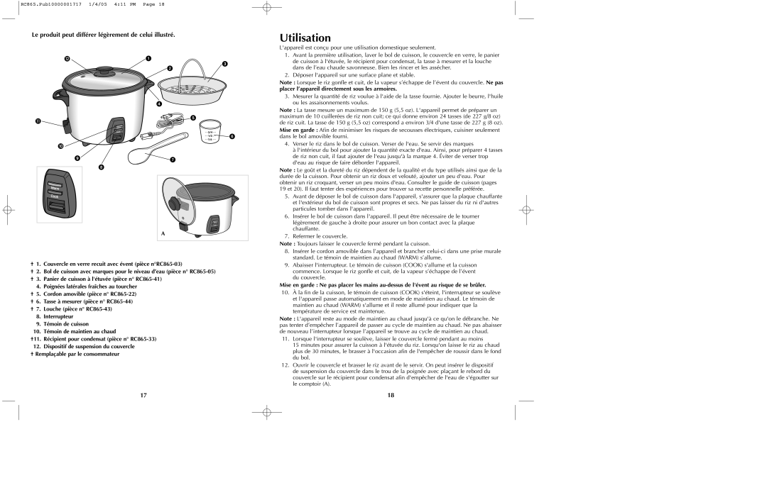 Black & Decker RC865 manual Utilisation, Le produit peut différer légèrement de celui illustré 