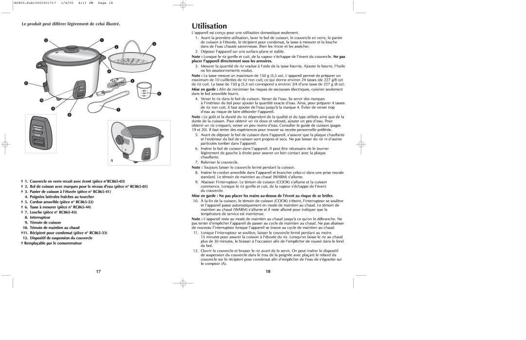 Black & Decker RC865 manual Utilisation, Le produit peut différer légèrement de celui illustré 