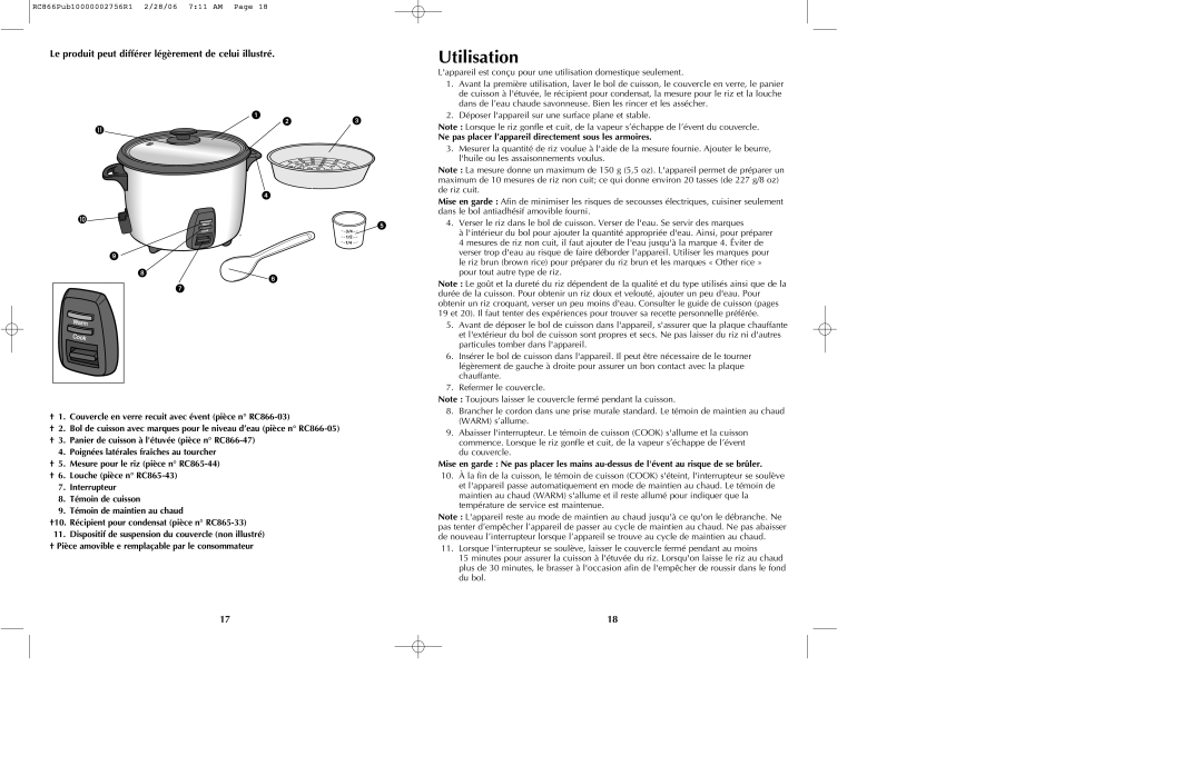 Black & Decker RC866 manual Utilisation, Le produit peut différer légèrement de celui illustré 