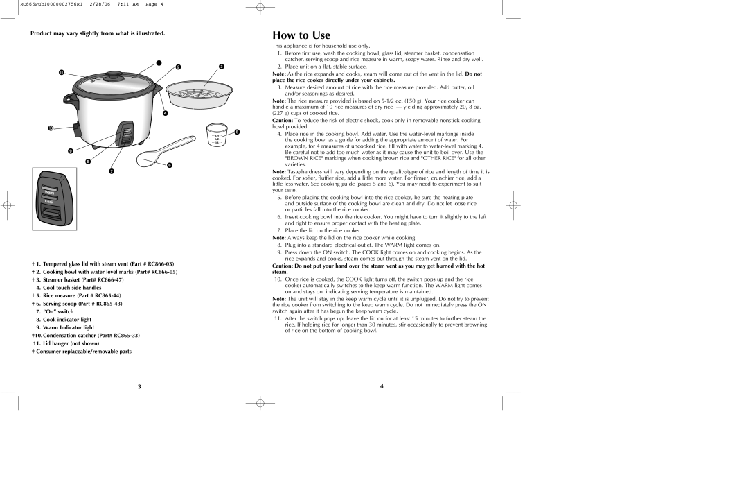 Black & Decker RC866 manual How to Use, Product may vary slightly from what is illustrated 