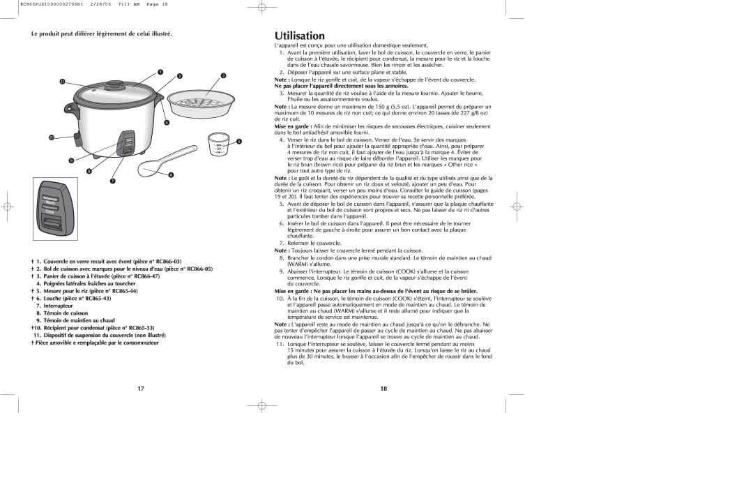 Black & Decker RC866 manual Utilisation 