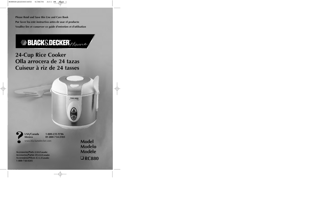 Black & Decker manual Model Modelo Modèle RC880, Please Read and Save this Use and Care Book 