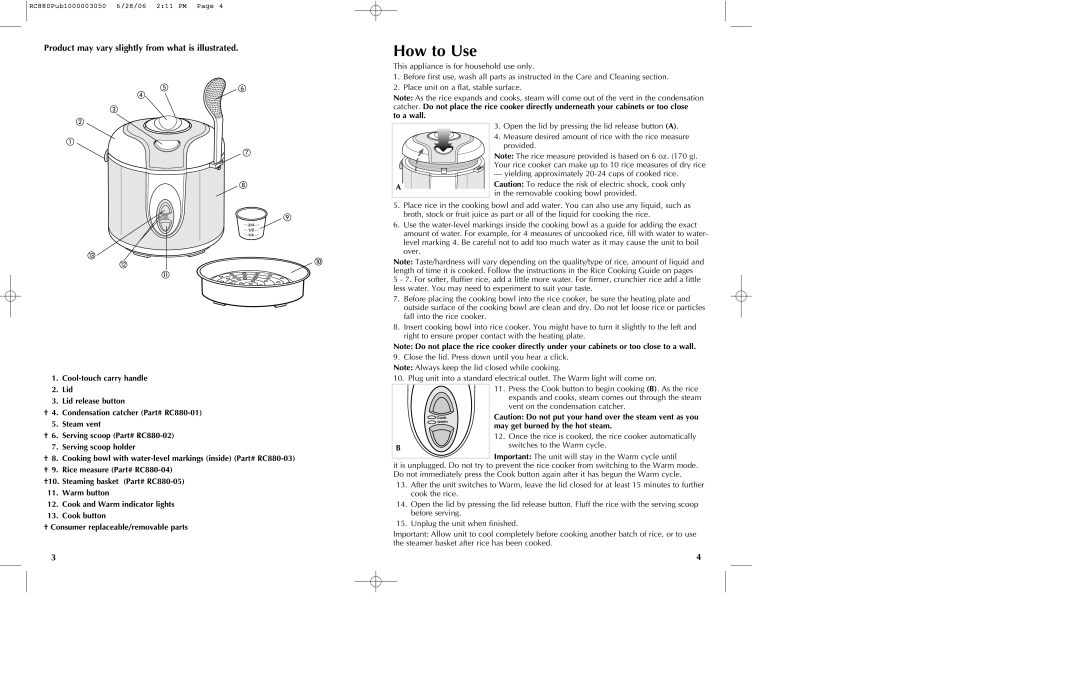 Black & Decker RC880 manual How to Use, Product may vary slightly from what is illustrated 