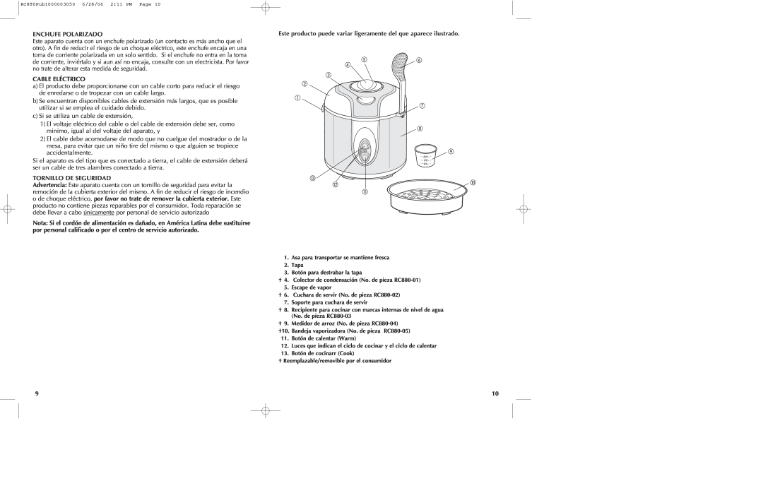Black & Decker RC880 manual Enchufe Polarizado, Cable Eléctrico, Tornillo De Seguridad 