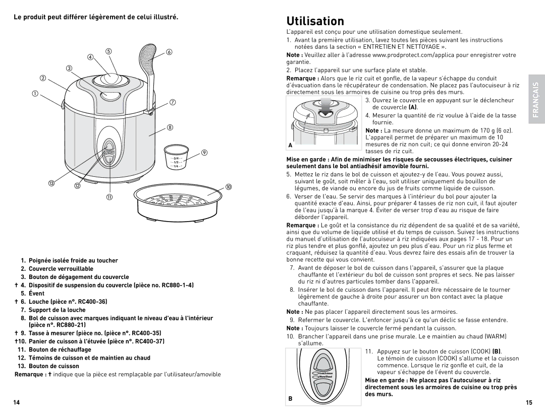 Black & Decker RC880C manual Utilisation 