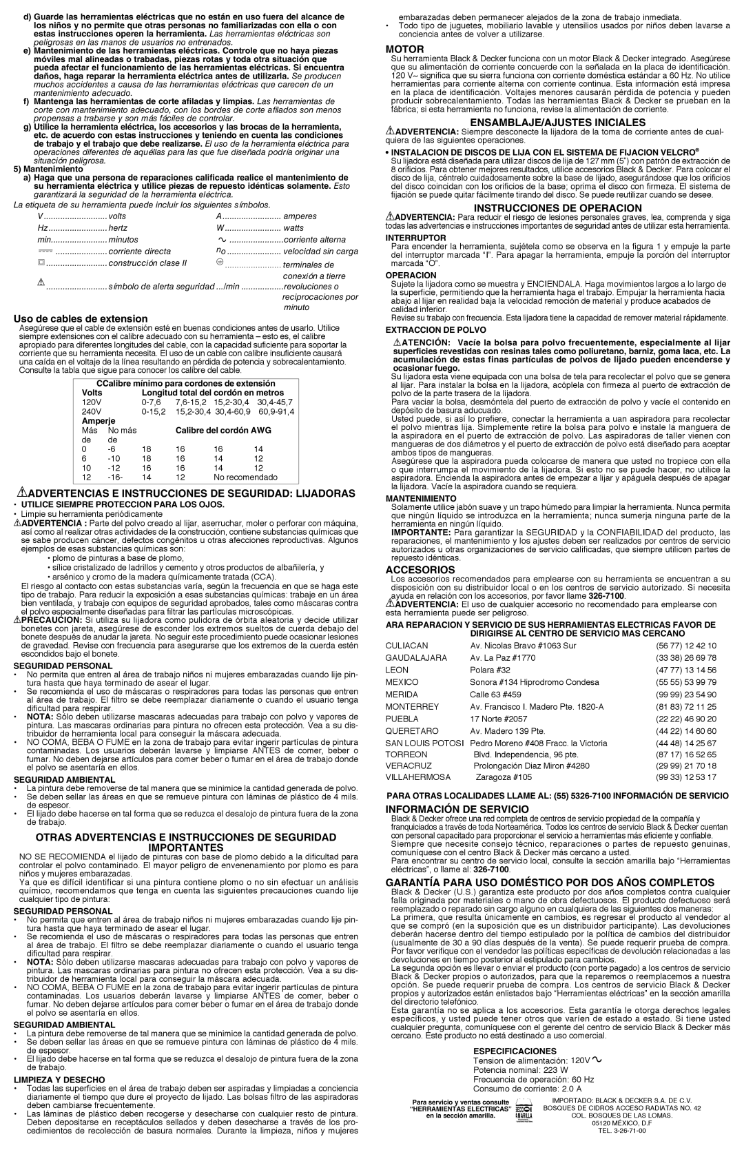 Black & Decker RO100 instruction manual Advertencias E Instrucciones DE Seguridad Lijadoras, ENSAMBLAJE/AJUSTES Iniciales 