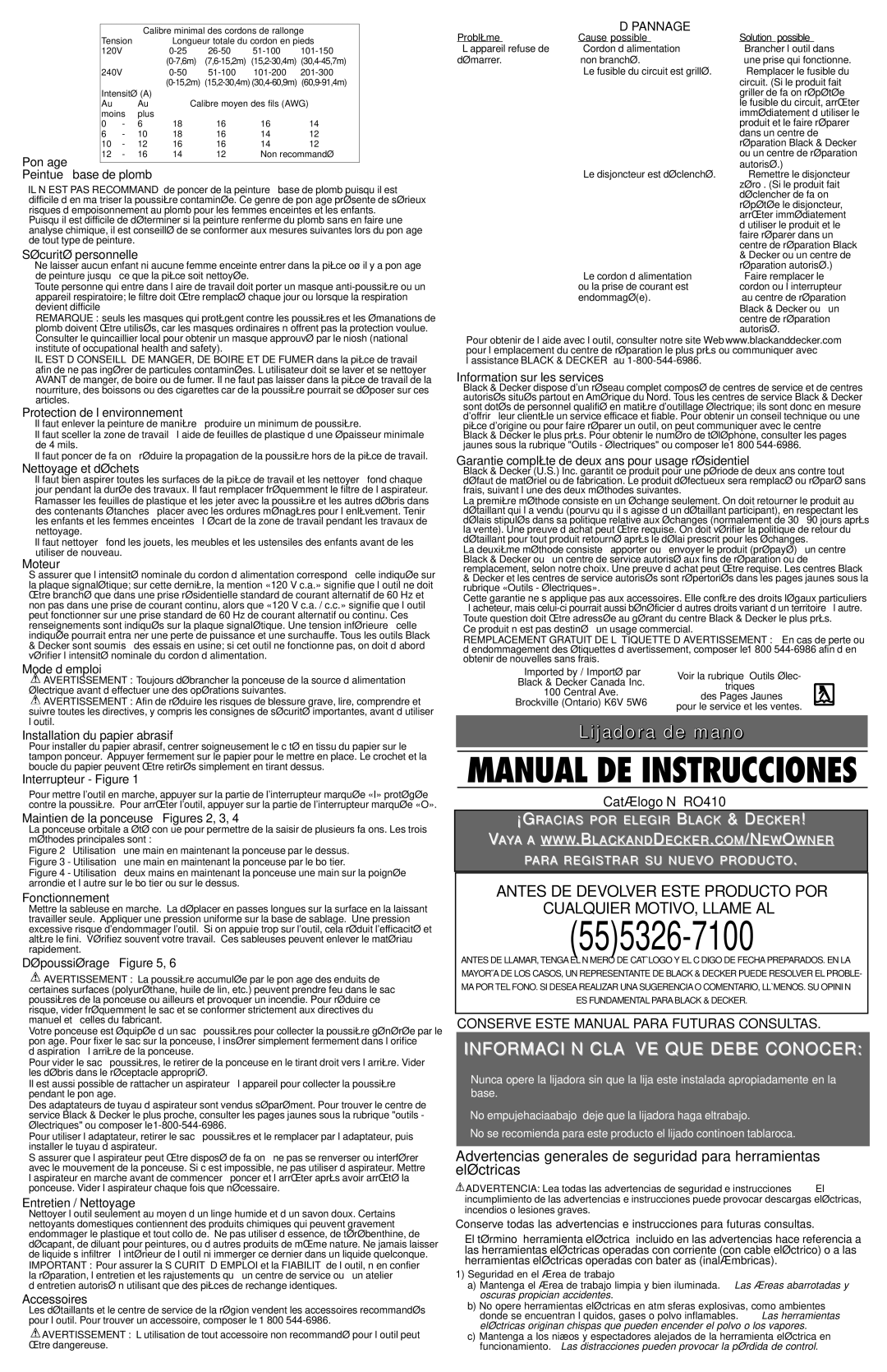 Black & Decker RO410 instruction manual Dépannage 