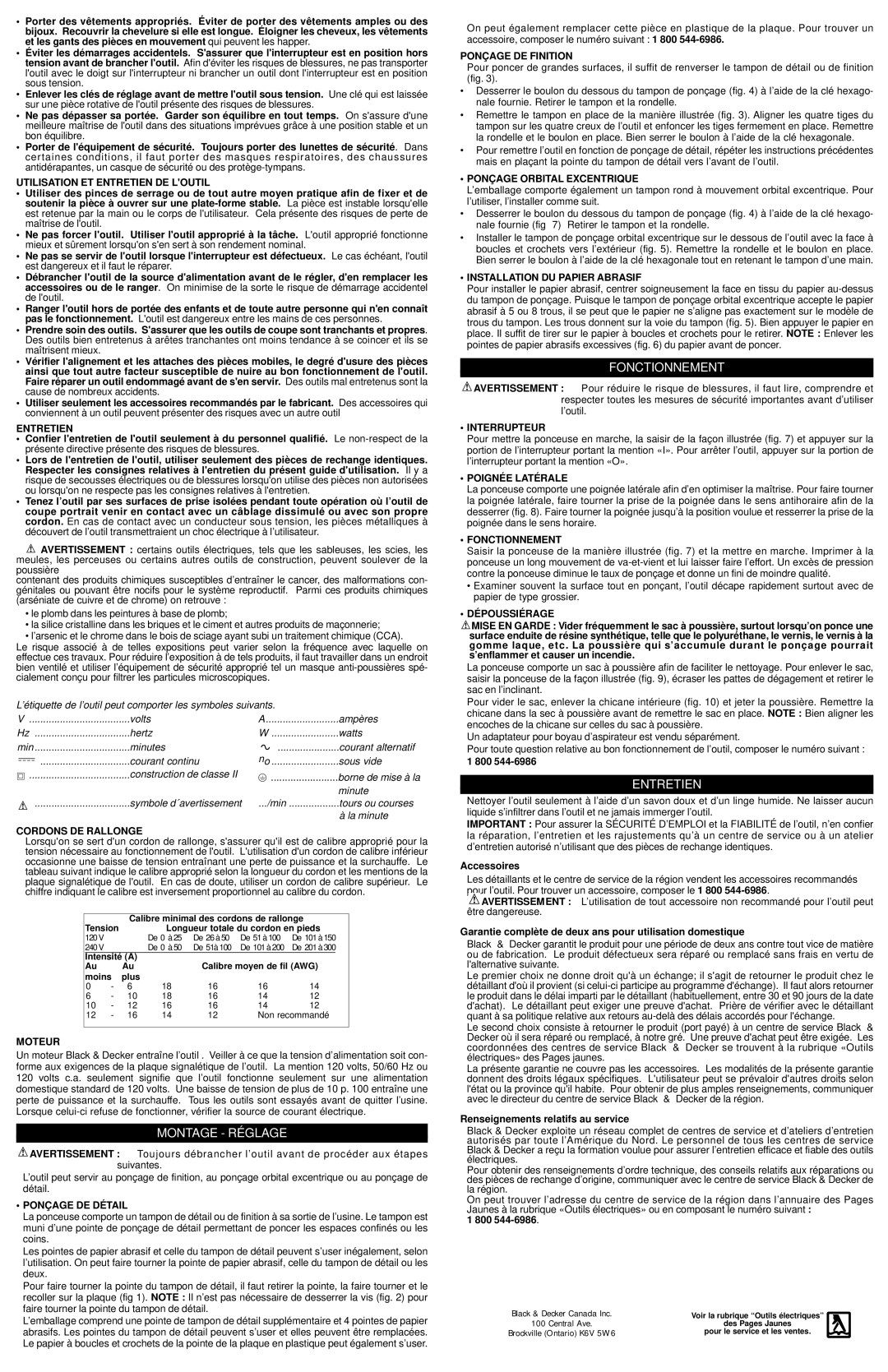 Black & Decker 375886-00, RO600 instruction manual Montage - Ré Glage, Fonctionnement, Entretien 
