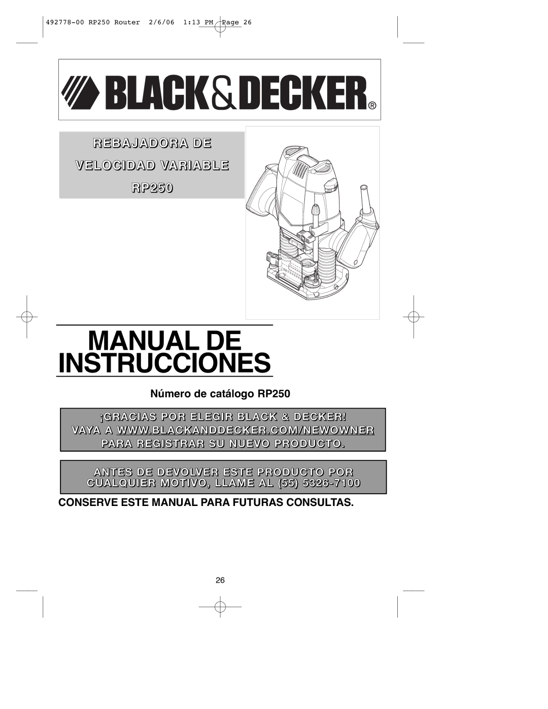 Black & Decker RP250 instruction manual Manual DE Instrucciones 