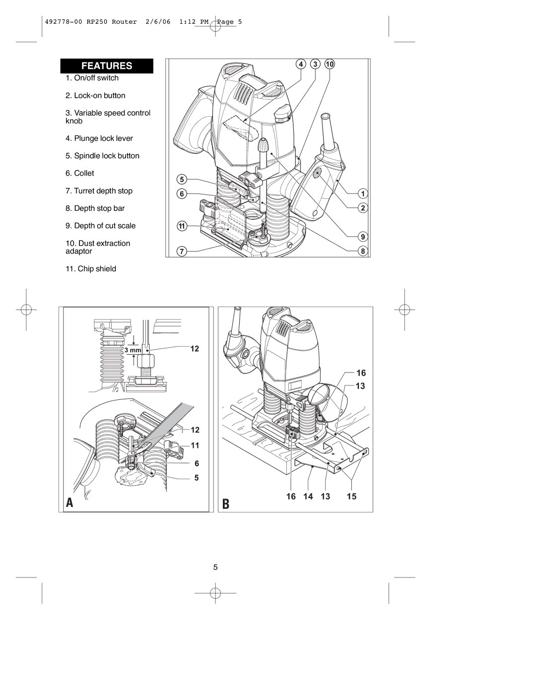 Black & Decker RP250 instruction manual Features 