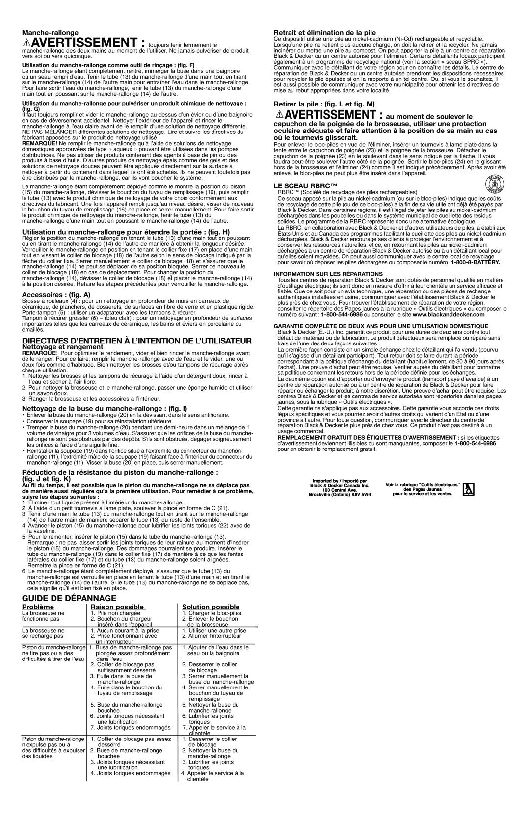 Black & Decker S700E instruction manual Directives D’Entretien À L’Intention De L’Utilisateur, Guide De Dépannage 