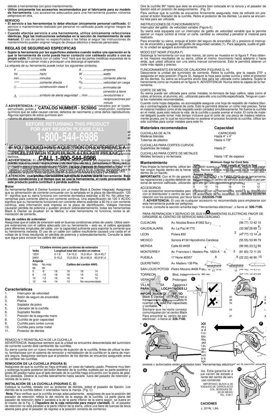 Black & Decker SC500G Características, Materiales recomendados Capacidad, Mantenimiento, Remoción DE LA Cuchilla Figura B 