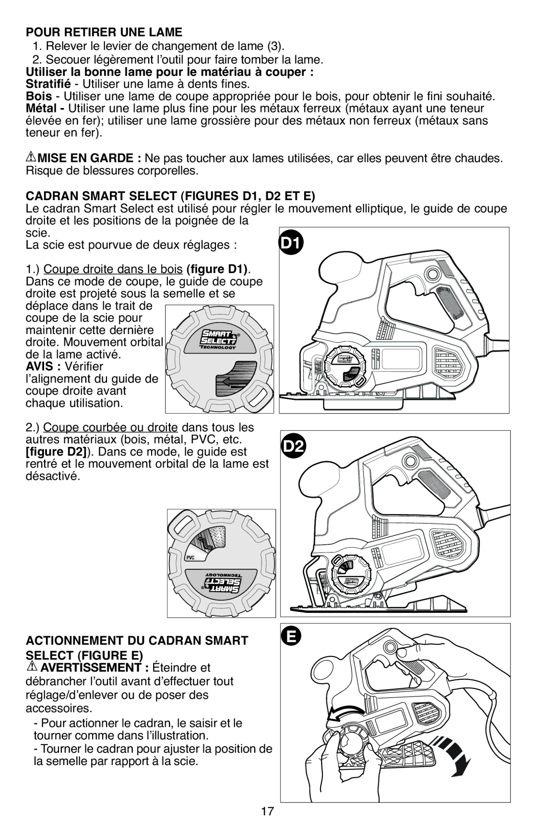 Black & Decker SCS600 Pour Retirer UNE Lame, Utiliser la bonne lame pour le matériau à couper, Avertissement Éteindre et 