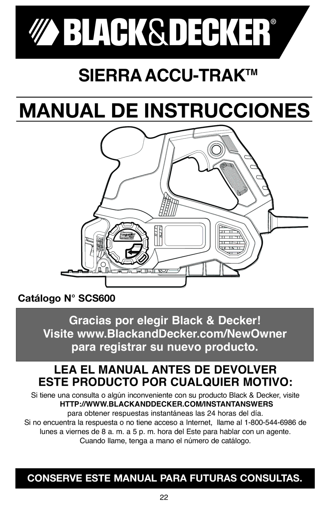 Black & Decker SCS600 instruction manual Manual DE Instrucciones 