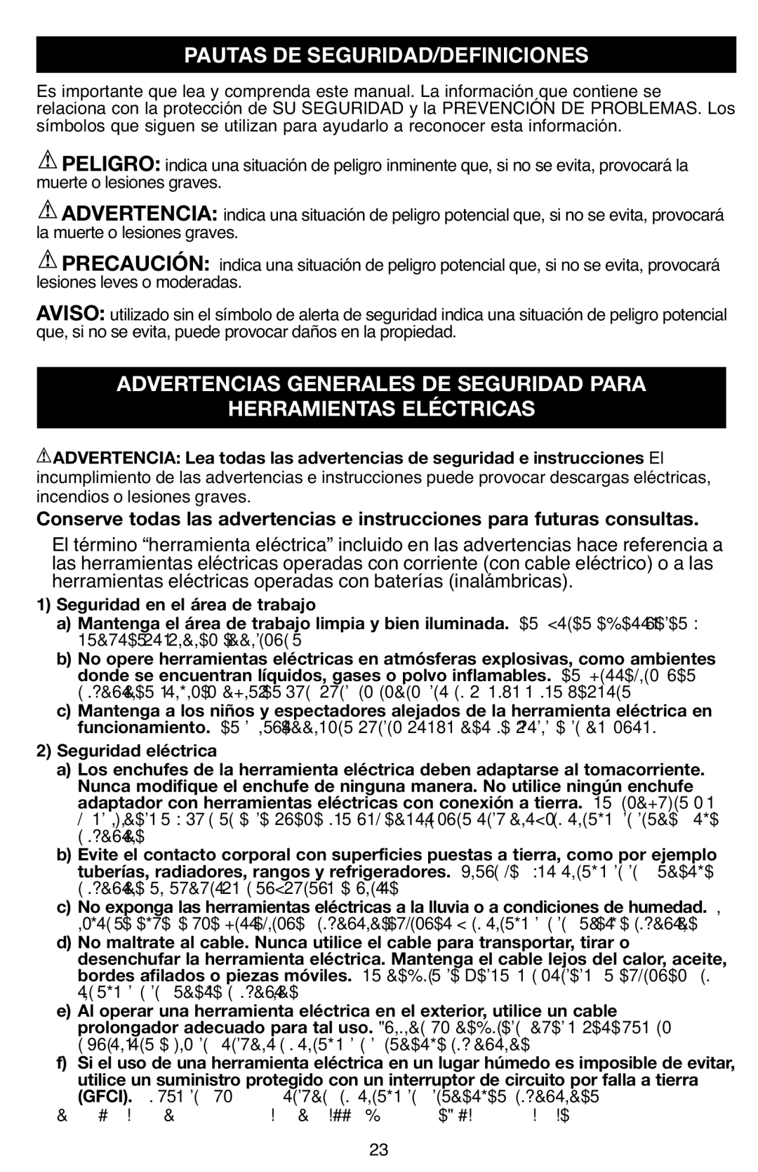 Black & Decker SCS600 instruction manual Pautas DE SEGURIDAD/DEFINICIONES, Seguridad en el área de trabajo 