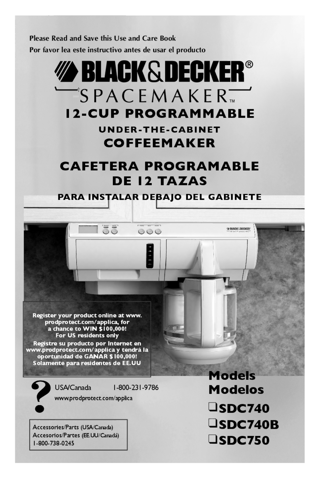 Black & Decker SDC750, SDC740B manual Cup Programmable, Coffeemaker Cafetera programable De 12 tazas 