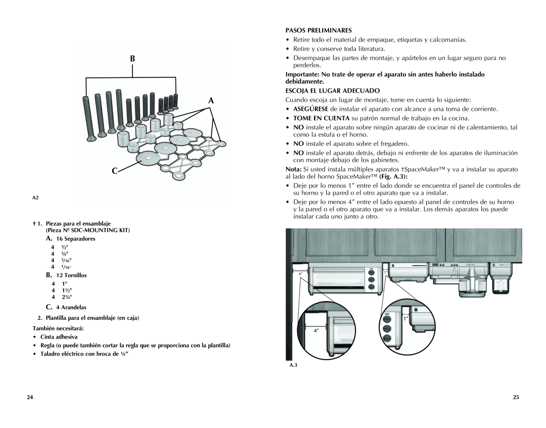 Black & Decker SDC750, SDC740B manual B A C, Pasos Preliminares, Escoja El Lugar Adecuado 