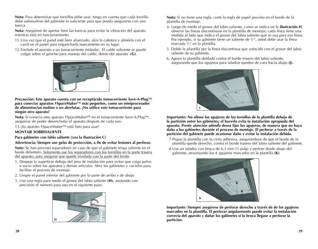Black & Decker SDC750, SDC740B manual Montaje Sobresaliente, Para gabinetes con labio saliente vea la Ilustración C 