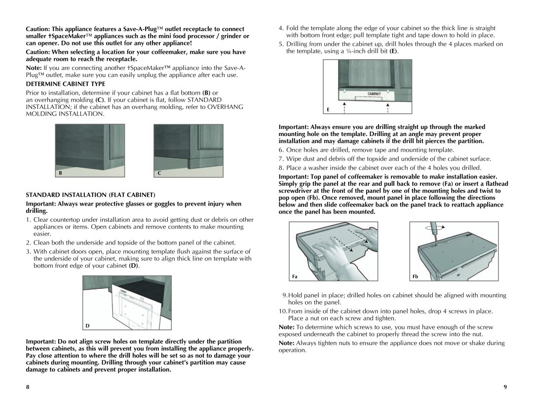 Black & Decker SDC740B, SDC750 manual Determine Cabinet Type, Standard Installation Flat Cabinet 